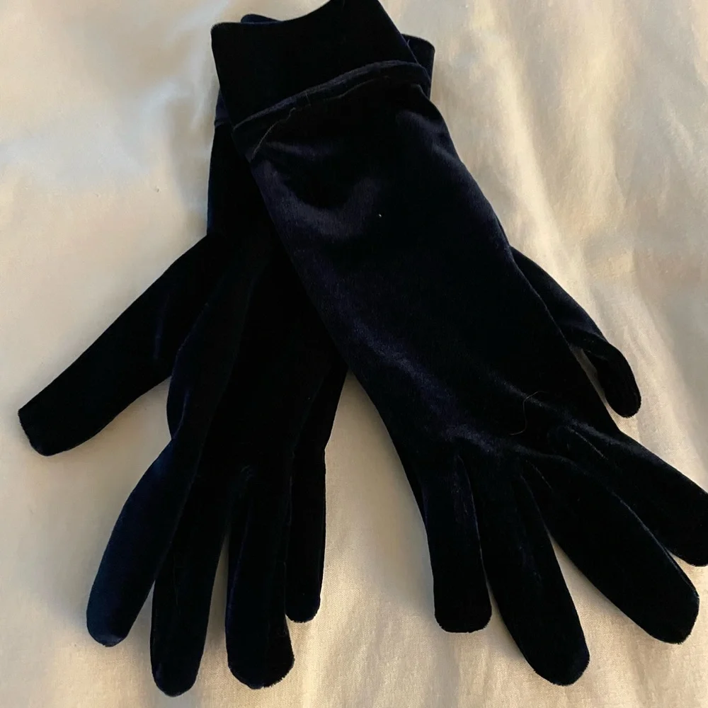 VTG: Velvet Plush Gloves- Dark Rich Navy Blue Soft, Lightweight NWOT